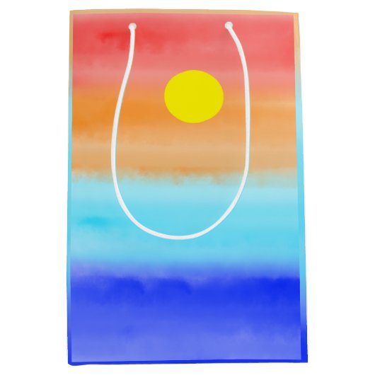 日没オン海水彩抽象芸術アートグラデーション ミディアムペーパーバッグ (正面)