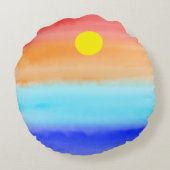 日没オン海水彩抽象芸術アートグラデーション ラウンドクッション (裏面)