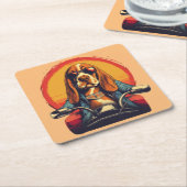 日没クールのバスセットハウンドバイクもしくは自転車に乗る人 スクエアペーパーコースター (アングル)