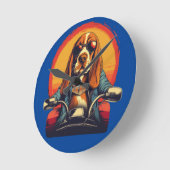 日没クールのバスセットハウンドバイクもしくは自転車に乗る人 ラウンド壁時計 (傾斜)