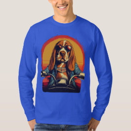 日没クールのバスセットハウンドバイクもしくは自転車に乗る人 Tシャツ