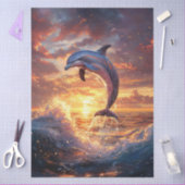 日没デコページで跳躍するイルカ 薄葉紙 (クラフト)