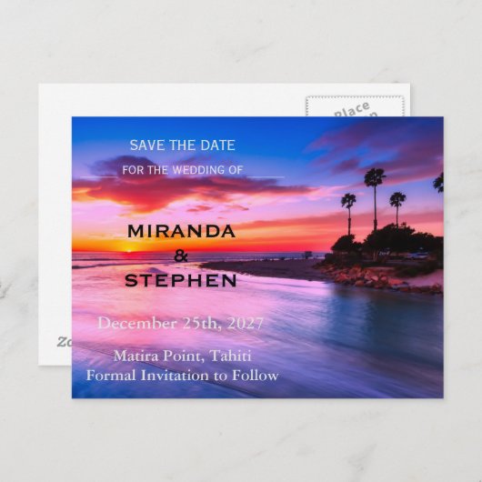 日没ビーチの日付の保存 案内ポストカード (正面/裏面)