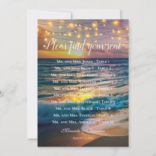 日没ビーチ結婚式テーブル座席表カード サンキューカード (正面)