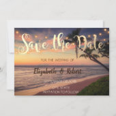 日没ビーチ結婚式、手のひら、ライト日付を保存 セーブザデート (正面)