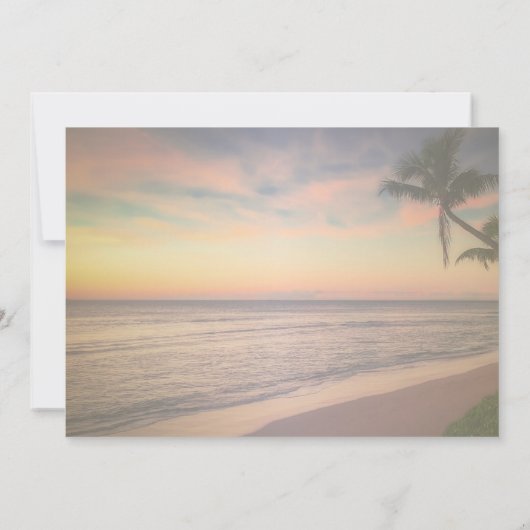 日没ビーチ結婚式、手のひら、ライト日付を保存 セーブザデート (裏面)