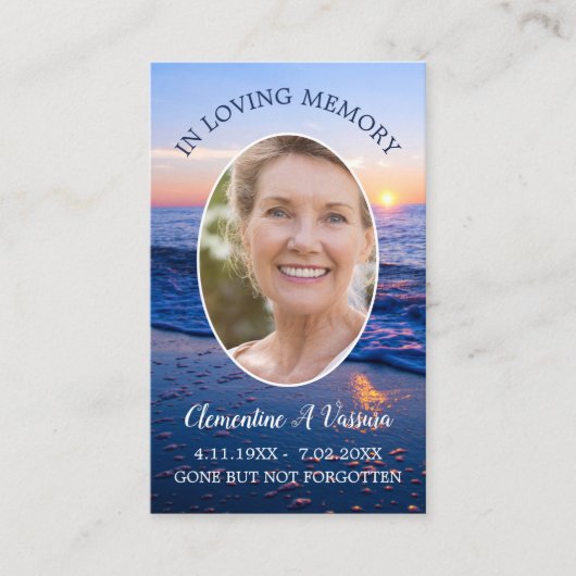 日没ビーチ葬儀記念祈りの言葉フォトカード 名刺 (正面)
