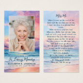 日没ビーチ記念写真葬式祈りの言葉カード (正面&裏面)