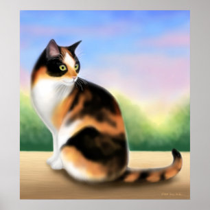 日没ポスターの茶色のぶち猫 ポスター