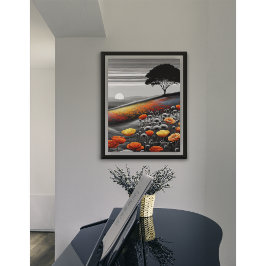 日没ポップ・アートのの丘の中腹 – 横芸術的景 ポスター