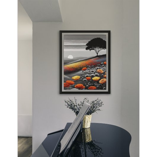 日没ポップ・アートのの丘の中腹 – 横芸術的景 ポスター