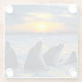 日没ライトのボトルゆっくり進られたイルカ ガラスコースター (裏面)