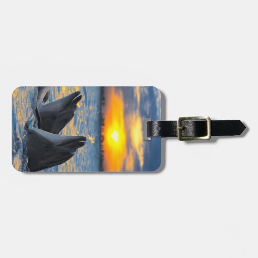 日没ライトのボトルゆっくり進られたイルカ ラゲッジタグ (正面横)