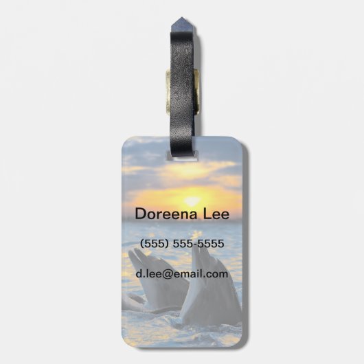 日没ライトのボトルゆっくり進られたイルカ ラゲッジタグ (裏面縦)