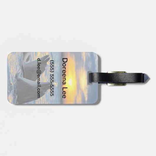 日没ライトのボトルゆっくり進られたイルカ ラゲッジタグ (裏面横)