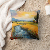 日没ワイルドフラワーフィールドカントリー側とストリーム クッション (ブランケット)