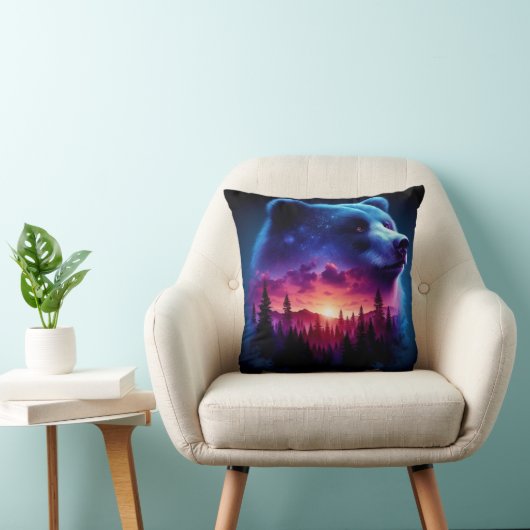 日没付き二重露出ベアポートレート鮮やか クッション (椅子)