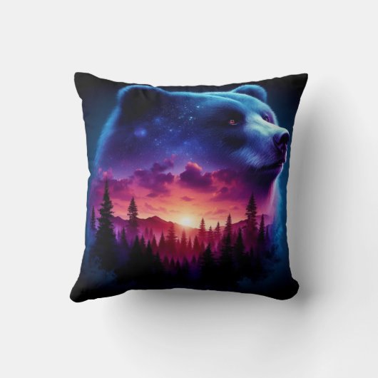 日没付き二重露出ベアポートレート鮮やか クッション (裏面)