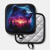 日没付き二重露出ベアポートレート鮮やか 鍋敷き (正面/裏面)