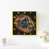 日没時に動く激しいオートバイ スクエア壁時計 (ホーム)