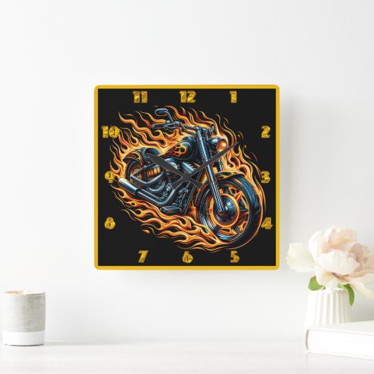 日没時に動く激しいオートバイ スクエア壁時計 (ホーム)