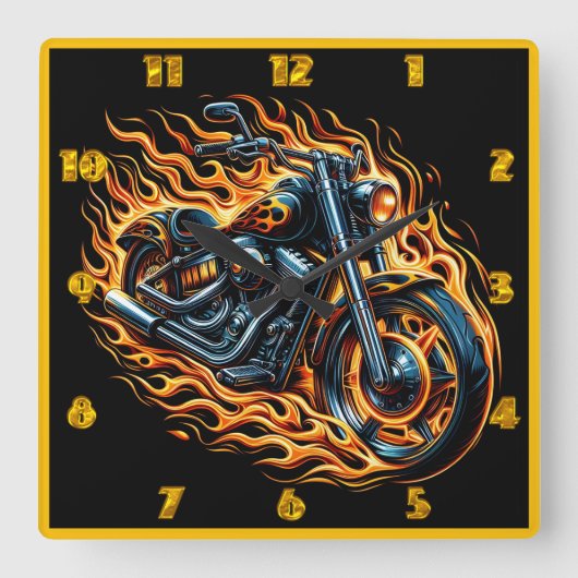 日没時に動く激しいオートバイ スクエア壁時計 (正面)