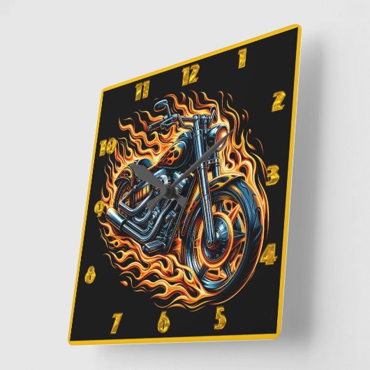 日没時に動く激しいオートバイ スクエア壁時計 (傾斜)