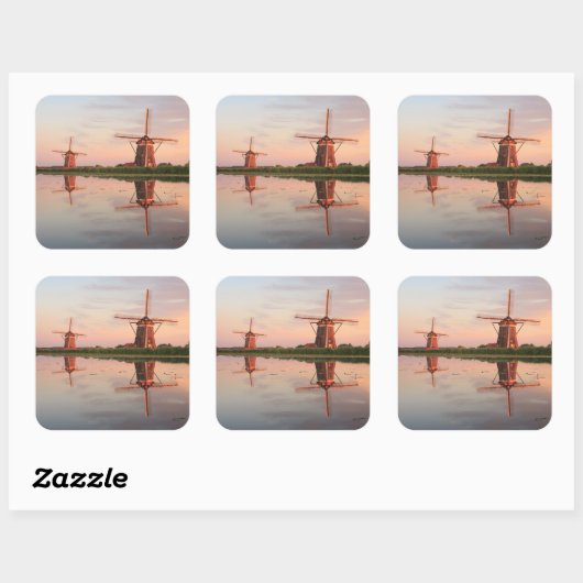 日没時に反射する2つの風車 スクエアシール (シート)