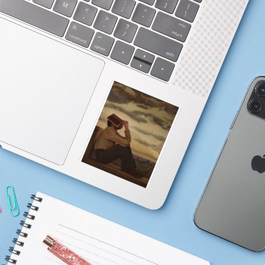 日没時に本を持つ人 シール (ノートパソコンとiPhone)