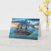 日没時に錨を下ろした海賊船 カード (黄色い花)