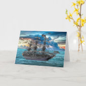 日没時に錨を下ろした海賊船 カード (黄色い花)