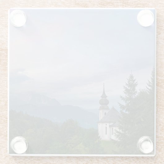 日没時のアルプス山を持つ教会 ガラスコースター (裏面)