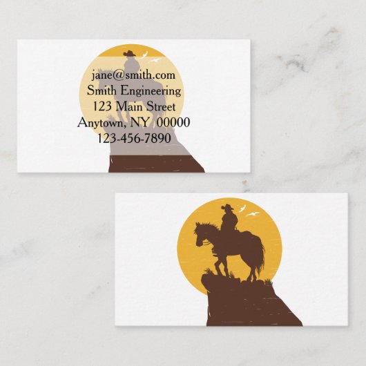日没時の乗馬のシルエット 名刺 (正面/裏面)