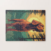 日没時の森のアイリッシュセッター ジグソーパズル (横)