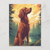 日没時の森のアイリッシュセッター ポストカード (正面)