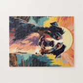 日没時の森の中のオーストラリアの羊飼い ジグソーパズル (横)