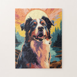 日没時の森の中のオーストラリアの羊飼い ジグソーパズル