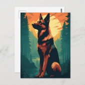 日没時の森の中のドイツの羊飼い ポストカード (正面/裏面)