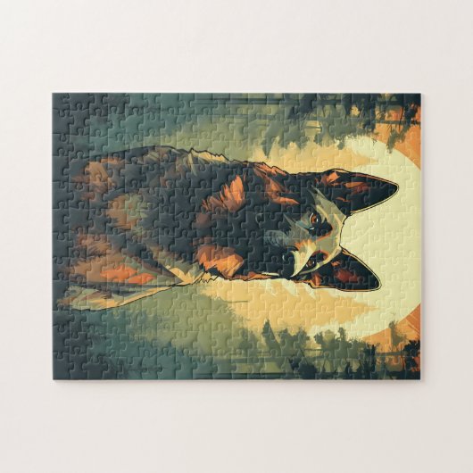 日没時の森の中のドイツ人と羊飼い ジグソーパズル (横)