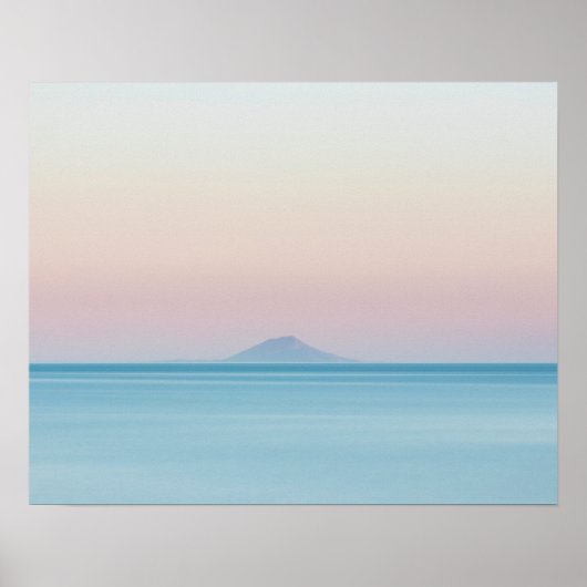 日没時の水平線の島のシルエット ポスター (正面)