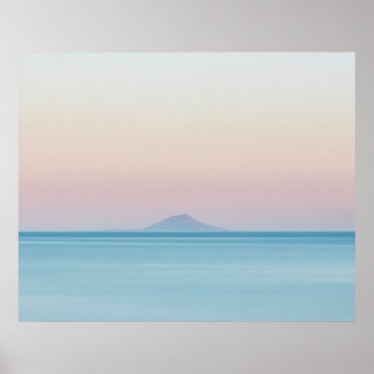 日没時の水平線の島のシルエット ポスター (正面)