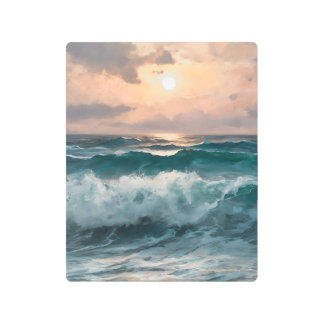 日没時の波 メタルプリント