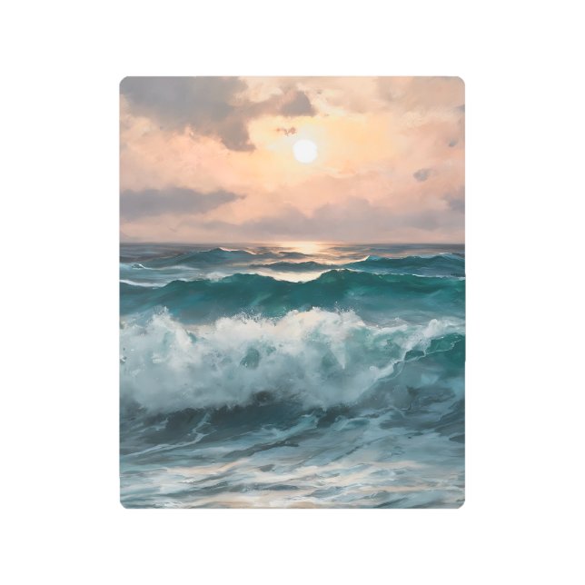 日没時の波 メタルプリント (正面)