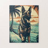 日没時の熱帯ビーチのドイツの羊飼い ジグソーパズル (縦)
