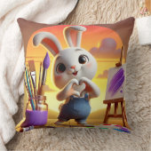 日没時の絵画用品を持つかわいいウサギ クッション (ブランケット)