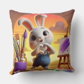 日没時の絵画用品を持つかわいいウサギ クッション (裏面)