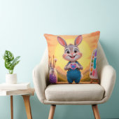 日没時の絵画用品を持つかわいいウサギ クッション (椅子)