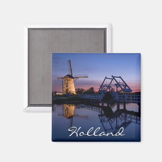 日没時の風車と引き出し橋文字磁石 マグネット (正面/裏面)