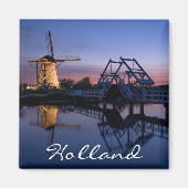 日没時の風車と引き出し橋文字磁石 マグネット (正面)