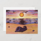 日没時絵画のビーチの水色 シーズンポストカード (正面/裏面)